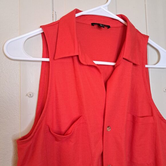 Massimo Dutti Women Collared Sleeveless Top Red Button Up Size S Front Knot - Picture 6 of 10